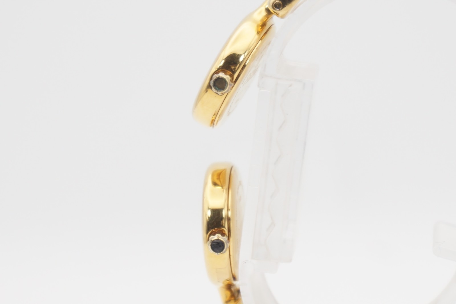 New Battery FENDI 620L Double Face Gold White Shell Dual Time Bangle Watch 18mm image 4