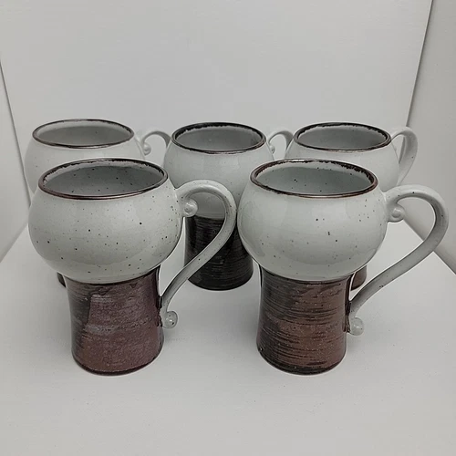5 Vintage Stoneware Mugs Otagiri MCM Paul Marshall Japan Earthtones Unusual