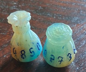 Set Of 2 Unique Handcrafted Dice Numbered 0 To 9 On Each One ~ Multicolored
