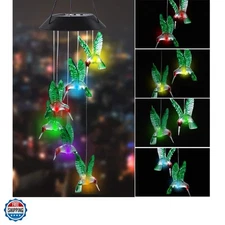 LED Solar Hummingbird Wind Chime, 25" Mobile Hanging Wind Chime for Home Gard...