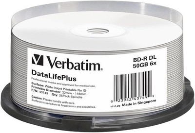 Verbatim BD-R DL 50GB 6X Inkjet Printable Spindle 25er Pack 43749