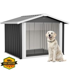 LZBEITEM Metal Dog House Large Grey Kennel