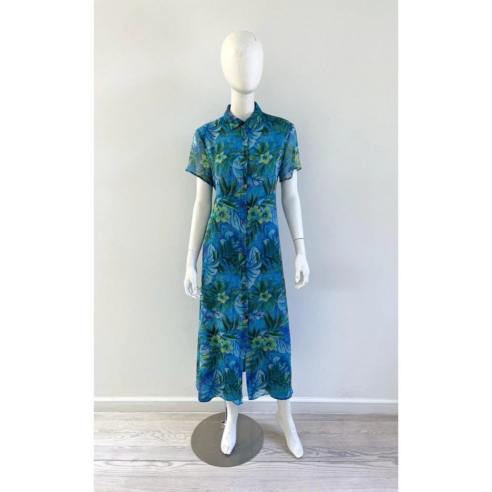 Vestido años 2000 / Vestido camisero de seda tropical Y2K / Mediano Foto 3 de 4