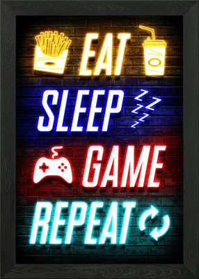 Eat Sleep Game Repeat Framed Wall Art Poster Canvas Print Picture