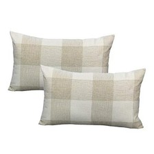 12x20 Inch Farmhouse Throw Pillow 20" x 12" Pack of 2 Plaids-beige White