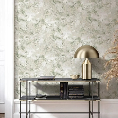 Salbeigrün Marmortapete Metallic Schimmer Kräuselung Flüssigeffekt Feature Lounge