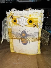 BEES JUNK JOURNAL -Handmade /tuck Spots, Cards, Tags, Belly Bands
