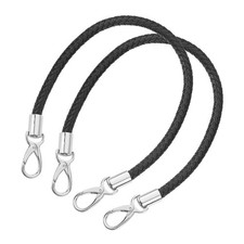 2Set 50cm Short Leather PU Braided Purse Replacement Black Silver