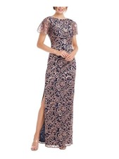 JS COLLECTION Womens Navy Flutter Sleeve Full-Length Evening Gown Dress 2