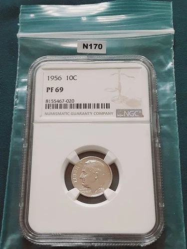 1956 NGC PF69 90% PROOF SILVER ROOSEVELT DIME 10C Brown Label!    N170