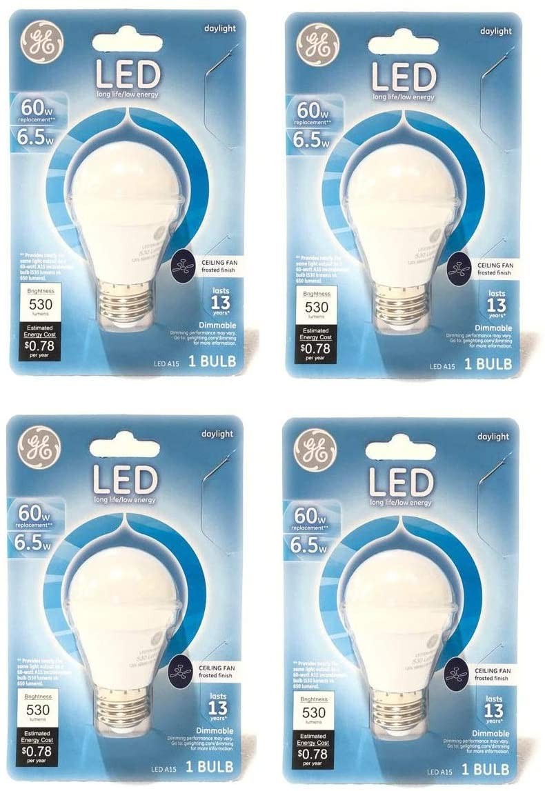 (4 bulbs) GE 37208 LED A15 Ceiling Fan Light Bulb, 60 watt equivalent,