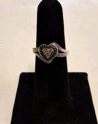 Sterling Silver Size 7 Elevated Heart Ring With Blue/White Diamonds 925