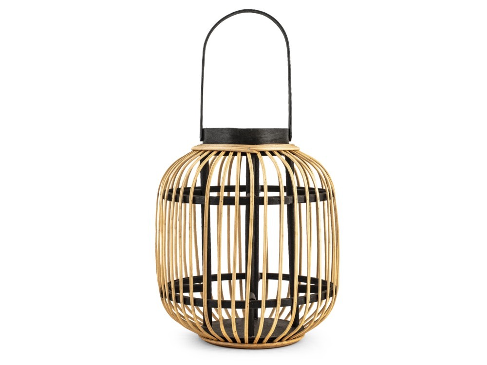 H&H Lantern In Woven Bamboo Black And Bamboo 24X48H Cm