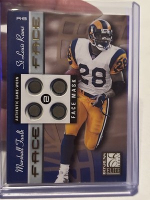 2001 Donruss Elite - Face 2 Face Marshall Faulk #FF-5 Game Worn Face Mask /100!