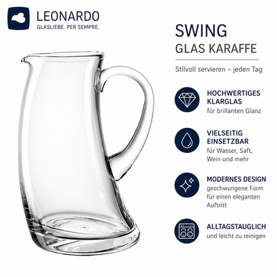 Glaskaraffe Karaffe Wasserkaraffe Leonardo SWING  Glas Krug Saftkrug Glaskanne