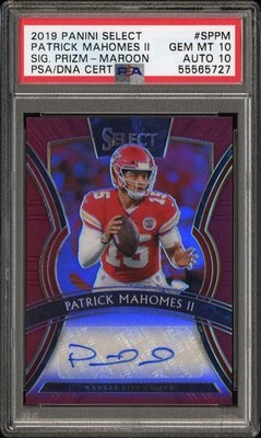 Patrick Mahomes II 2019 Panini Select Signatures Maroon Auto /5 Chiefs SP PSA 10