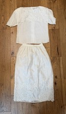 Vintage Cloak of Many Colors Linen Eyelet Embroidered Skirt Set White Sz 4