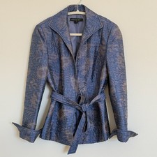Lafayette 148 New York Blue Textured Belted Blazer Jacket Size 4