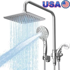 Dual Shower Head Combo Rainfall Handheld 3 Spray Modes Adjustable Slide Bar New