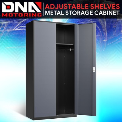 72'' Lockable Heavy Duty Metal Storage Cabinet w/ Hanging Rod&Shelves Gray/Black