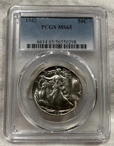 GRADED 1942 Walking Liberty Half Dollar PCGS MS65 Silver American Coin