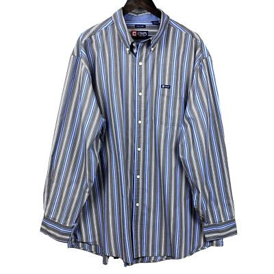 CHAPS by Ralph Lauren Button Down Shirt Mens Extra Extra Extra Tall Gray Blue Wh