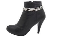 Women Silver Metal Chain Double Strand Boot Bracelet Anklet Shoe Bling Cool Look