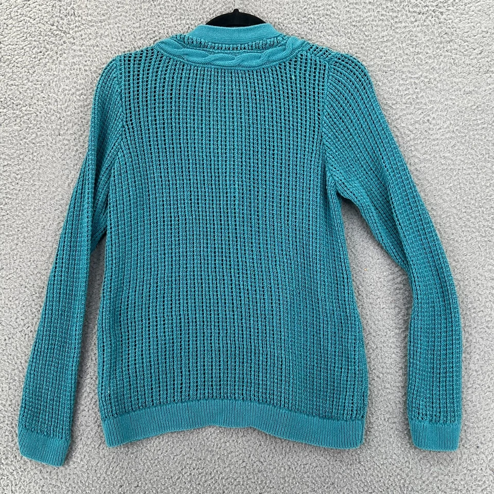 Cárdigan suéter para mujer PENDLETON grande pequeño tejido con cable abierto con botones azul Foto 3 de 4