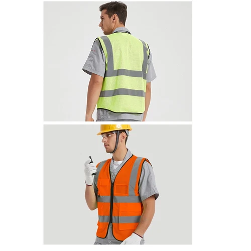 5 Pockets Safety Vest with High Visibility Reflective Stripes 2 Colors Security image 3