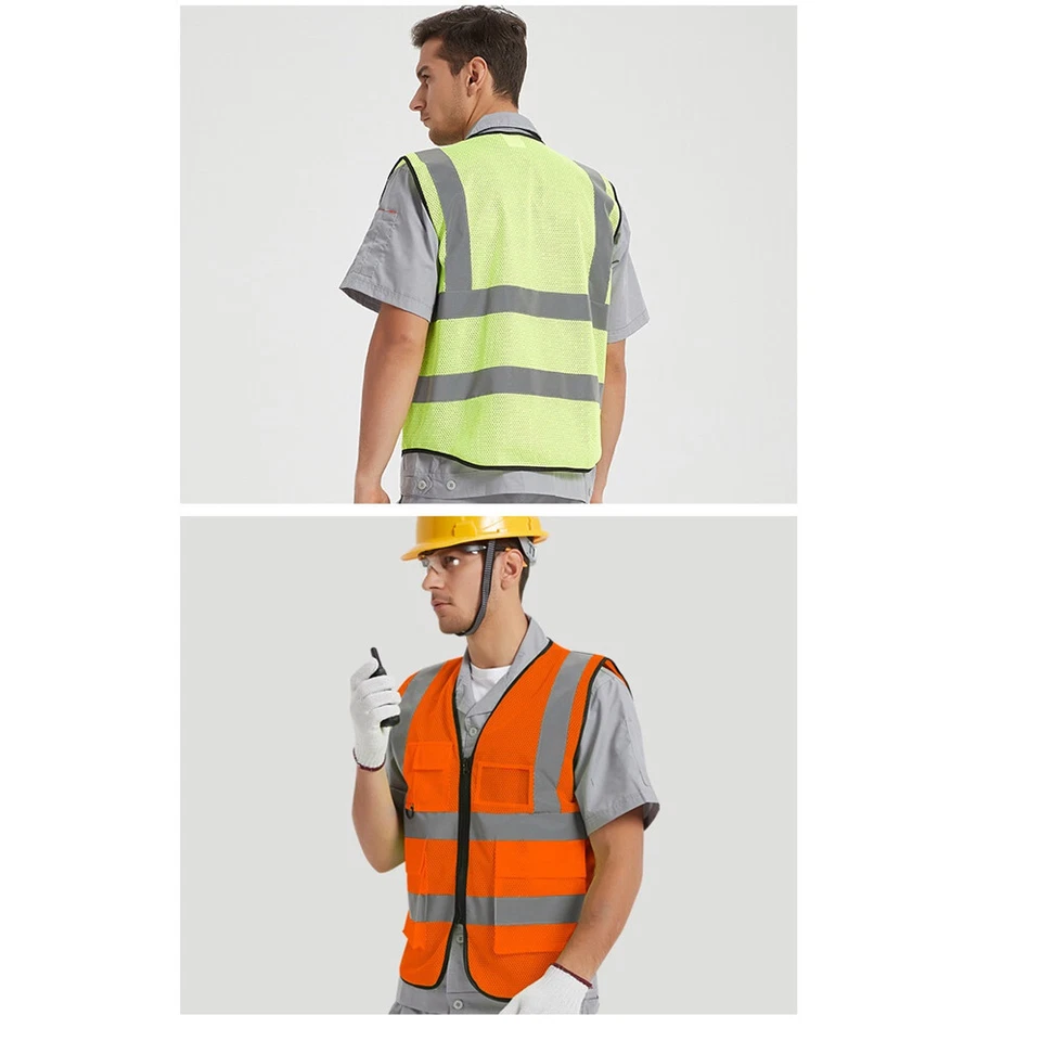 5 Pockets Safety Vest with High Visibility Reflective Stripes 2 Colors Security - Image 3 of 4