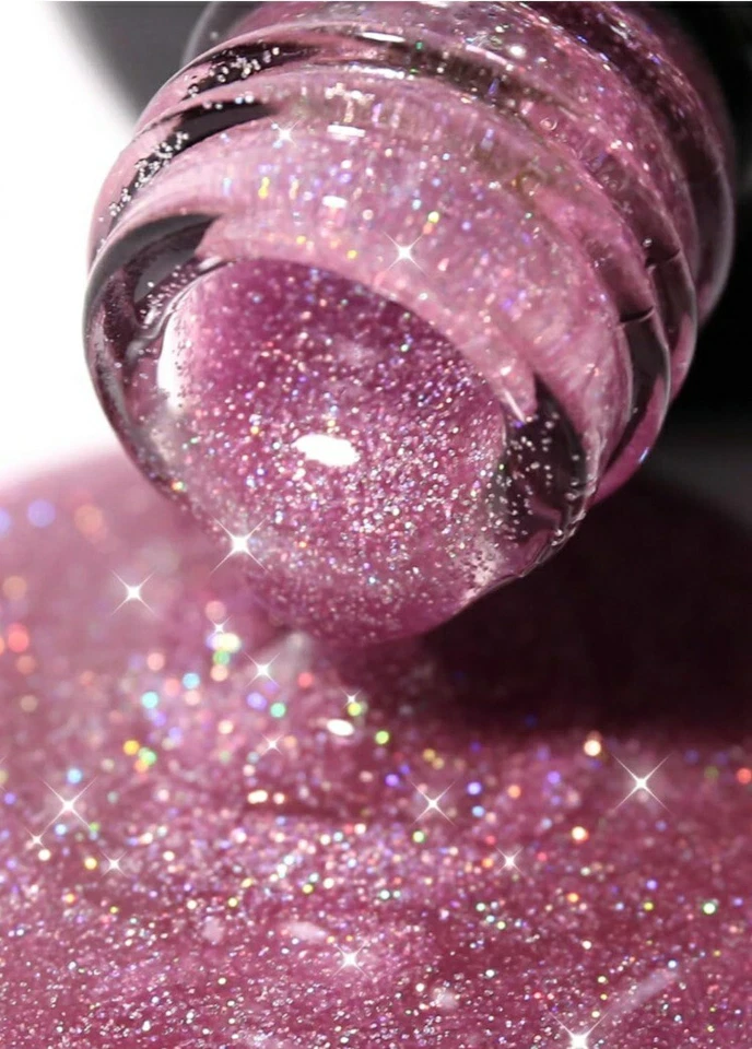 Smalto Unghia Colore Rosa Fluo Iridescente Glitterato Rinforzante Effetto Gel  - Immagine 4 di 4