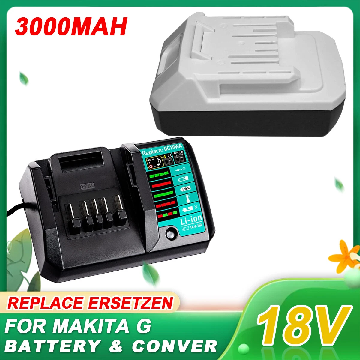 BL1813G 18V 3000mAh Battery Charger set BL1820G For Makita HP457D