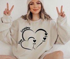 Custom Grandma Heart Sweatshirt, Grandkid Names on Sleeve, Mothers Day Gift
