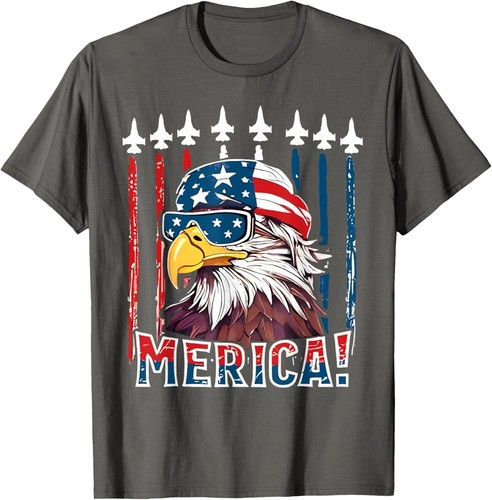 Merica USA Flag American Bald Eagle Patriotic Eagle 4th of July Unisex T-Shirt - Picture 4 of 9