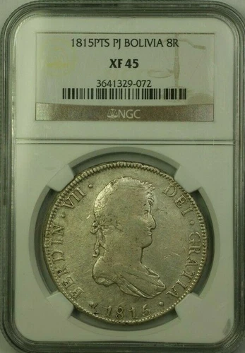 1815-PTS PJ Bolivia 8 Reales Silver Coin NGC XF 45