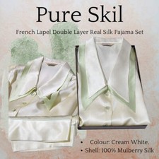 French Lapel Double Layer Real Silk Pajama Set