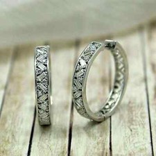2Ct Baguette Cut Lab Created Diamond Huggie Hoop Earrings 14K White Gold Plated