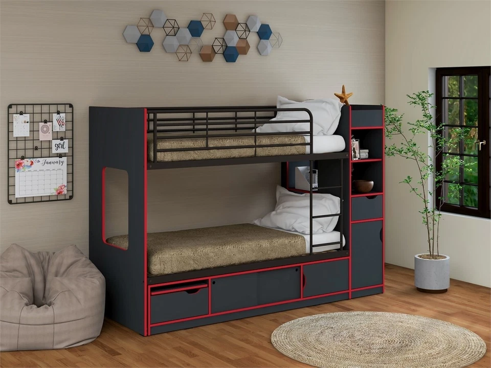 Anthracite & Red Childrens Storage Bunk Bed - Brand New Bunkbeds - Image 4 of 4