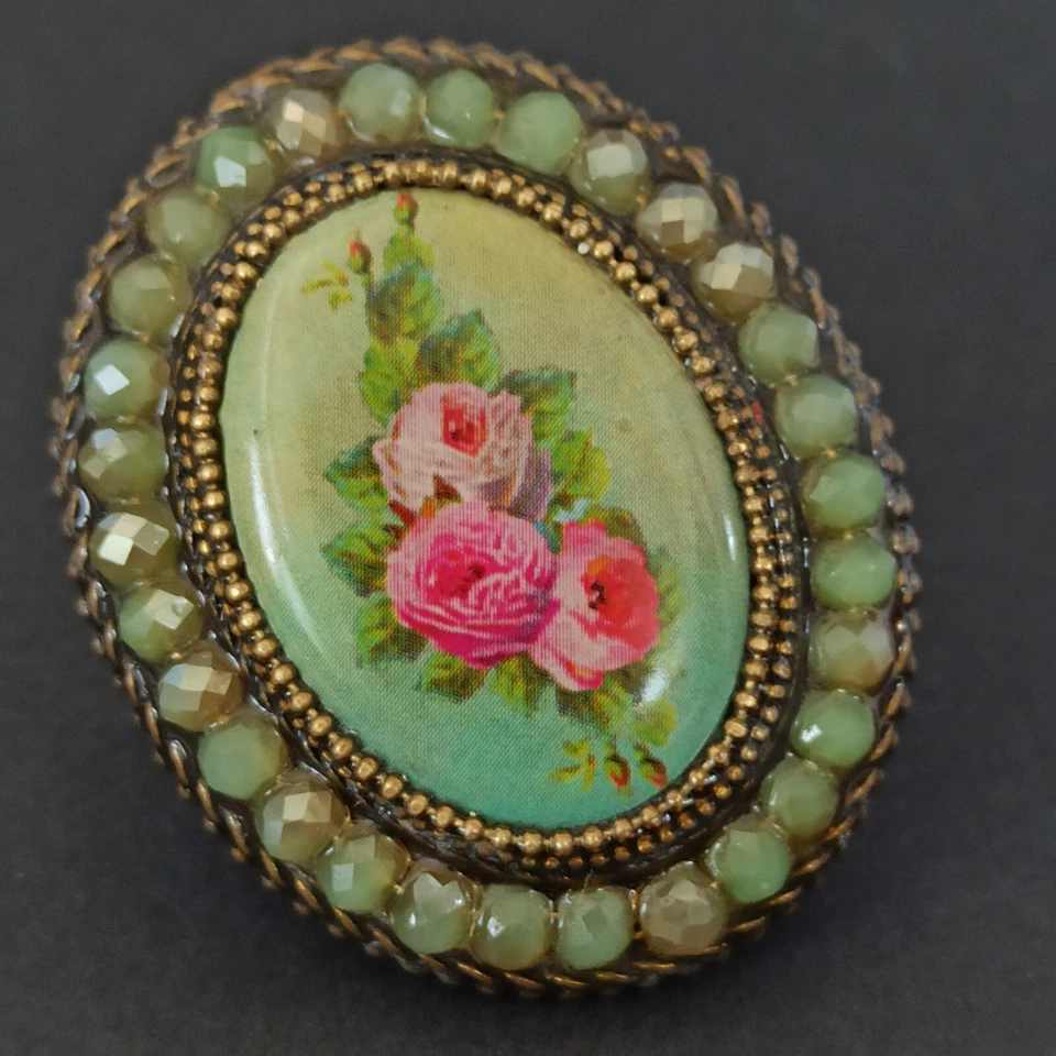 Anillo Michal Negrin Rosas Macizas Cabujón Declaración y Cristales de Swarovski Verdes Foto 2 de 4