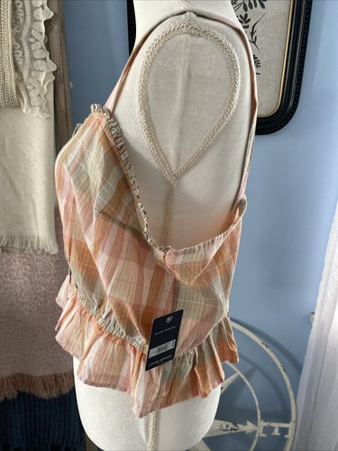 Women's Lucky Brand Tank Top Crop Top Shirt Plaid Button Front Cotton Large L - Picture 6 of 8