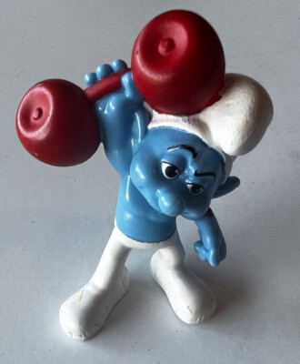 McDonalds Happy Meal Toy 2011 Smurfs Hefty Toy Dumbbell Weight Body Power Lifter