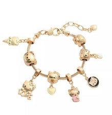 Sanrio Hello Kitty 8 Charm Adjustable Gold-Tone Bracelet Bangle NEW
