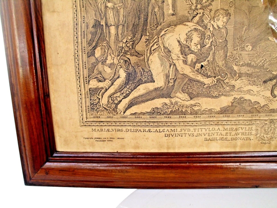 ANTICO QUADRO CORNICE LEGNO D' 900 STAMPA SACRA SANTINO MADONNA DEI MIRACOLI - Immagine 4 di 4