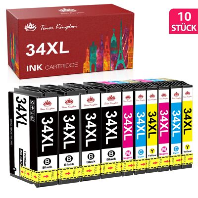 10er XXL Drucker Patronen für 34 XL WorkForce Pro WF-3700 WF-3720 WF-3725