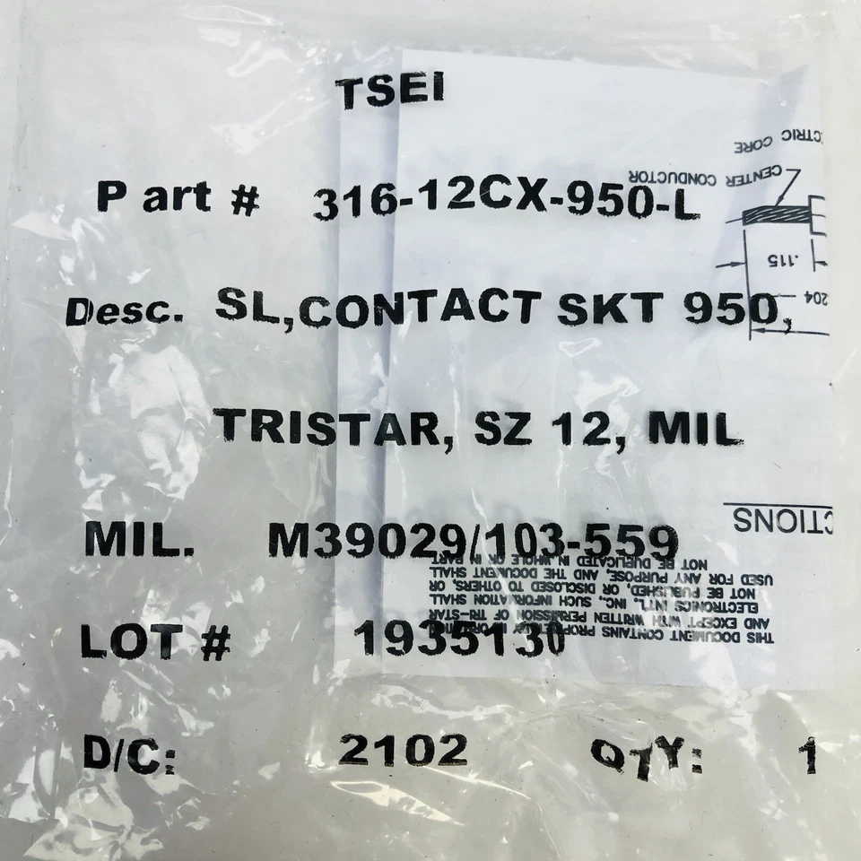 CIRCULAR CONNECTORS CONTACT PIN M39029/103-559 CONTACT SOCKET SZ 12MIL CRIMP GOL - Image 2 of 4