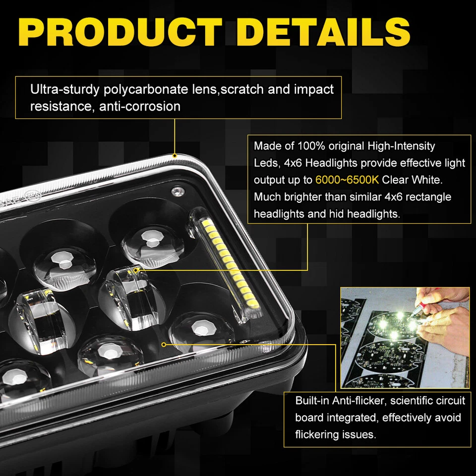 Par de faros LED 4x6 pulgadas lente 4D alta/baja con DRL para Dodge Stealth 1991-1993 Foto 3 de 4