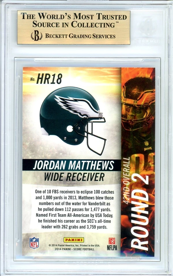 Jordan Matthews BGS 9.5: 2014 Score Hot Rookies Gisto True Gem Mint POP 2 - Image 2 of 3
