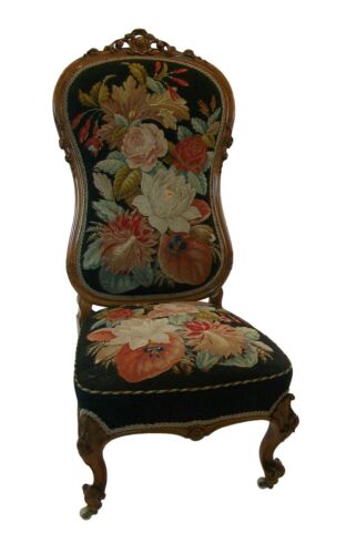 Victorian Walnut & Needlepoint Nursing Chair - United Kingdom - Mid 19th Century - Picture 1 of 14