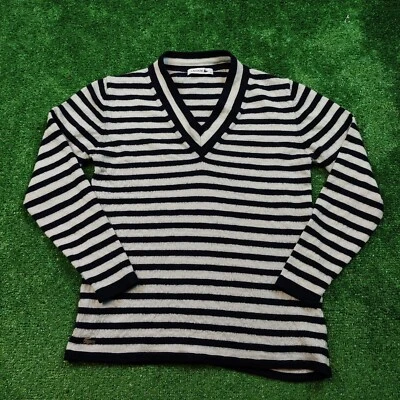 Pull Lacoste homme 44 petites rayures blanc et noir col V laine légère * - Photo 1/4