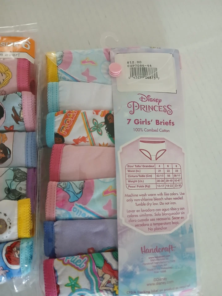 Disney Princess Girls Briefs Size 6 100% Cotton 7 Underwear Cinderella Ariel  - Image 3 of 4